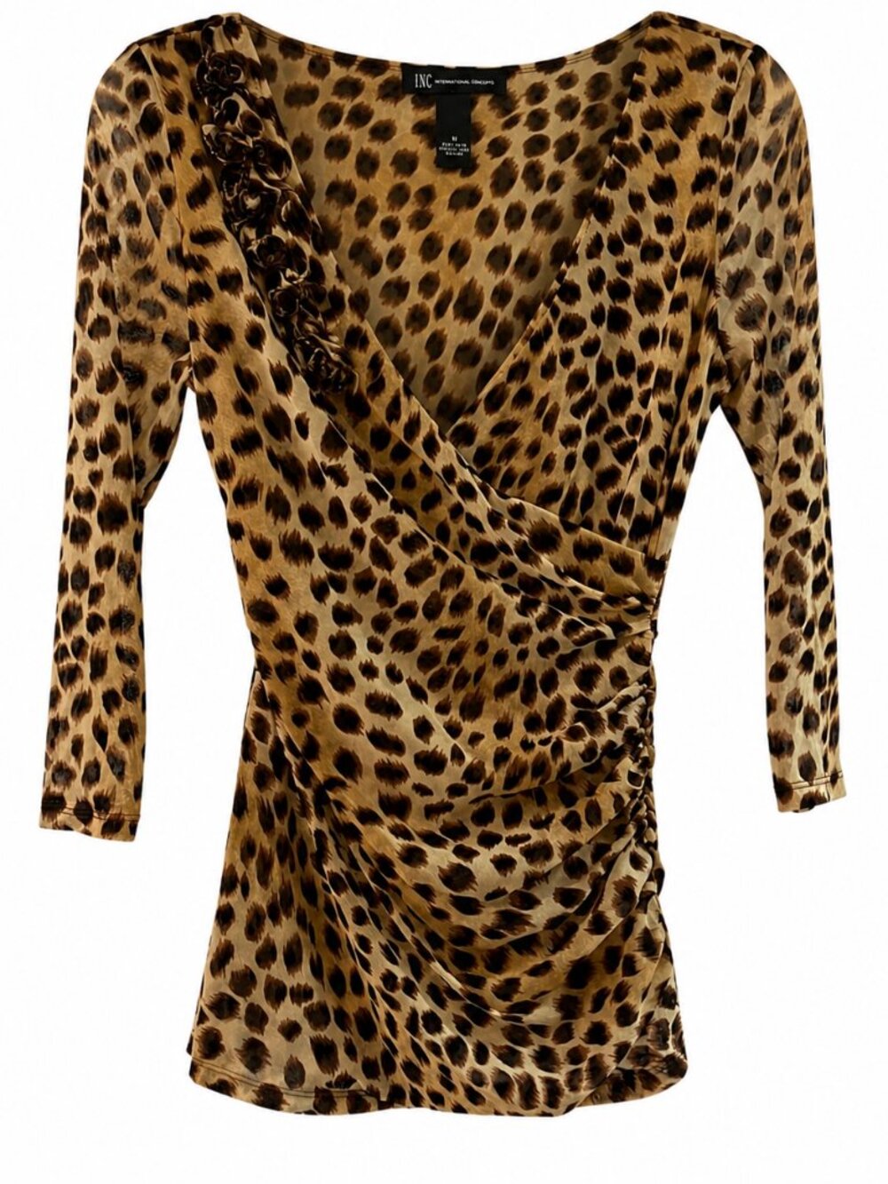 INC Leopard Print Mesh Wrap Top Medium